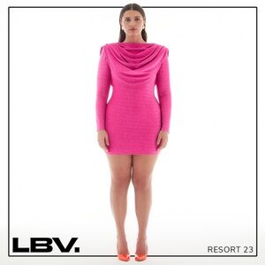 Lurex Jersey Cow neck Dress in Pink